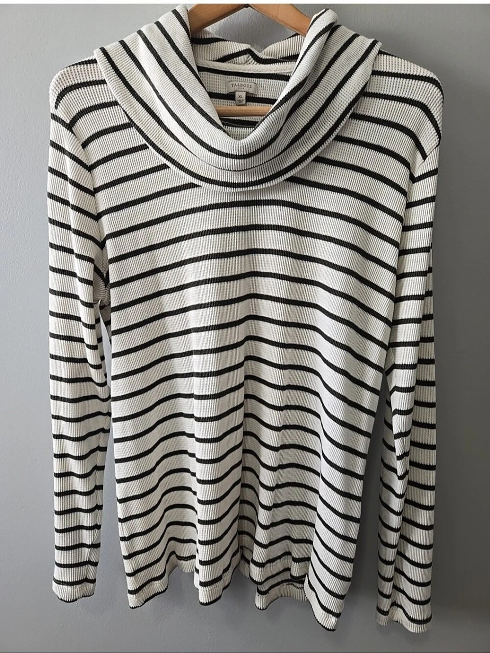 Talbots Turtleneck Top Shirt Cream Wirj Green Stripes Top Sz. XL Light/Soft